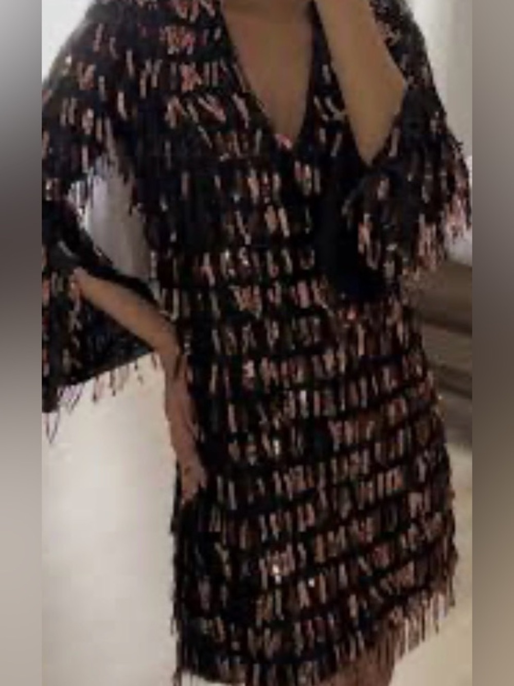 Zara | Black Sequin Fringe V-Neck Dress | XS - Picture 3 of 5